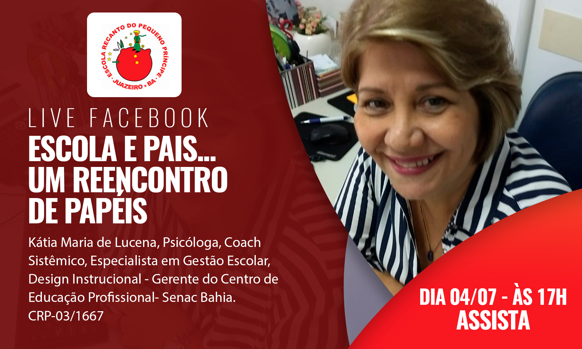 Escola e Pais… Um reencontro de papéis. É o tema da Live que a Escola Recanto do Pequeno Príncipe realiza neste sábado com a psicóloga Kátia Maria Lucena, especialista em […]