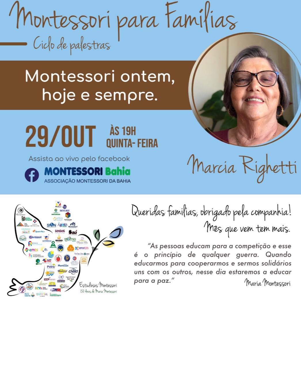 Montessori ontem, hoje e sempre. É o tema da palestra desta quinta-feira (29) no Ciclo de Palestras Montessori para Famílias. A palestrante será Márcia Righetti, com horário marcado para iniciar […]